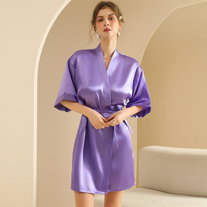 Women's Emulation Silk Nightgown Thin Cardigan
