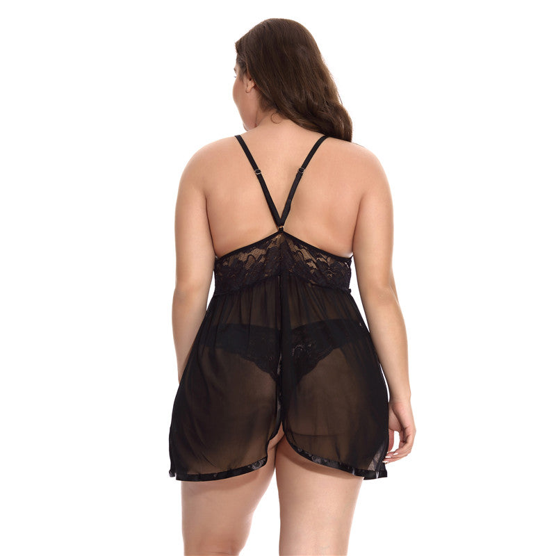 Sexy transparent lace lace neck sexy pajamas