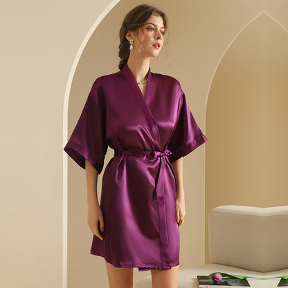 Women's Emulation Silk Nightgown Thin Cardigan