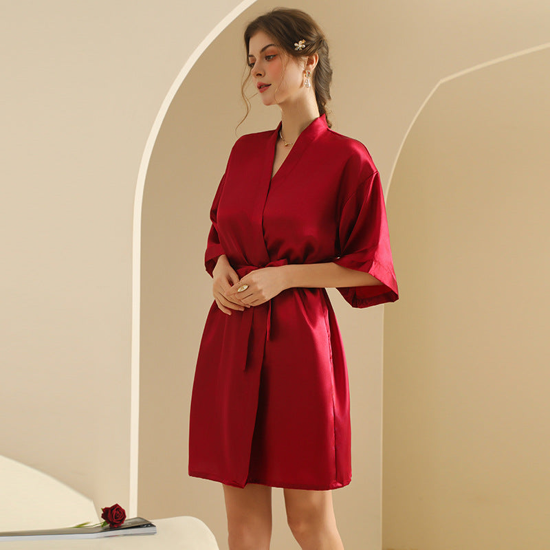 Women's Emulation Silk Nightgown Thin Cardigan