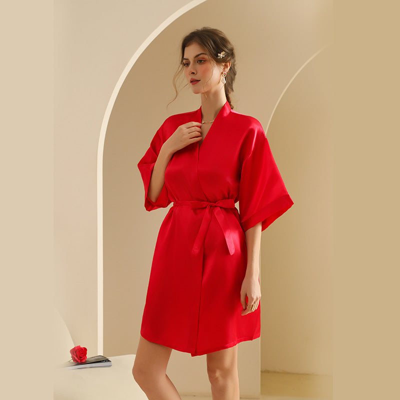 Women's Emulation Silk Nightgown Thin Cardigan