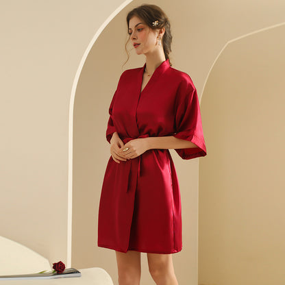 Women's Emulation Silk Nightgown Thin Cardigan