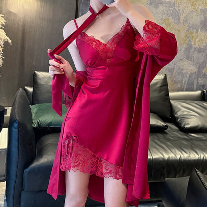 Lady Sexy Suspenders Ice Silk Pajamas Two-piece Set