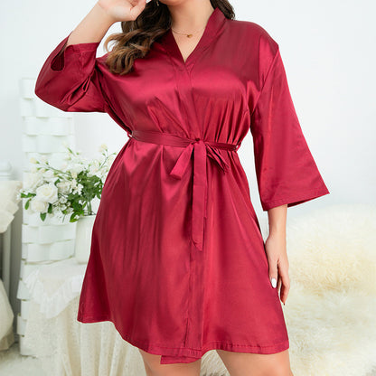 Plus Size Pajamas Women's Homewear Can Be Worn Outside Ice Silk Robe