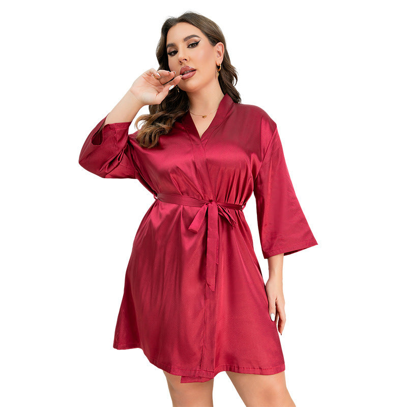 Plus Size Pajamas Women's Homewear Can Be Worn Outside Ice Silk Robe