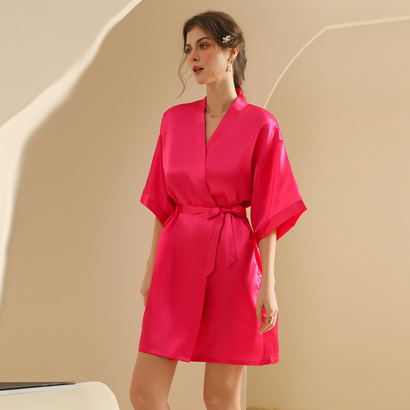 Women's Emulation Silk Nightgown Thin Cardigan