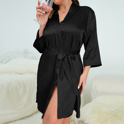 Plus Size Pajamas Women's Homewear Can Be Worn Outside Ice Silk Robe