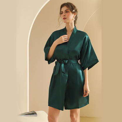 Women's Emulation Silk Nightgown Thin Cardigan