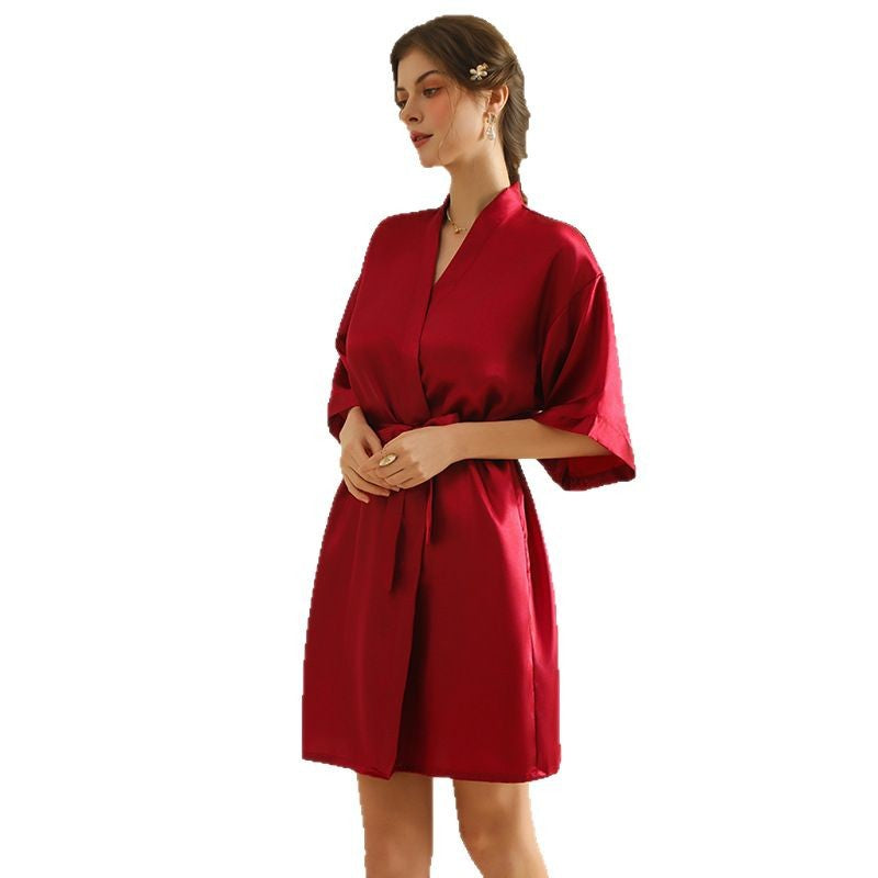 Women's Emulation Silk Nightgown Thin Cardigan