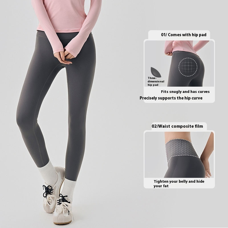 Hip Yoga Pants Women's Outer Wear With Three-dimensional Hip Cushion Composite High Waist Belly Contracting